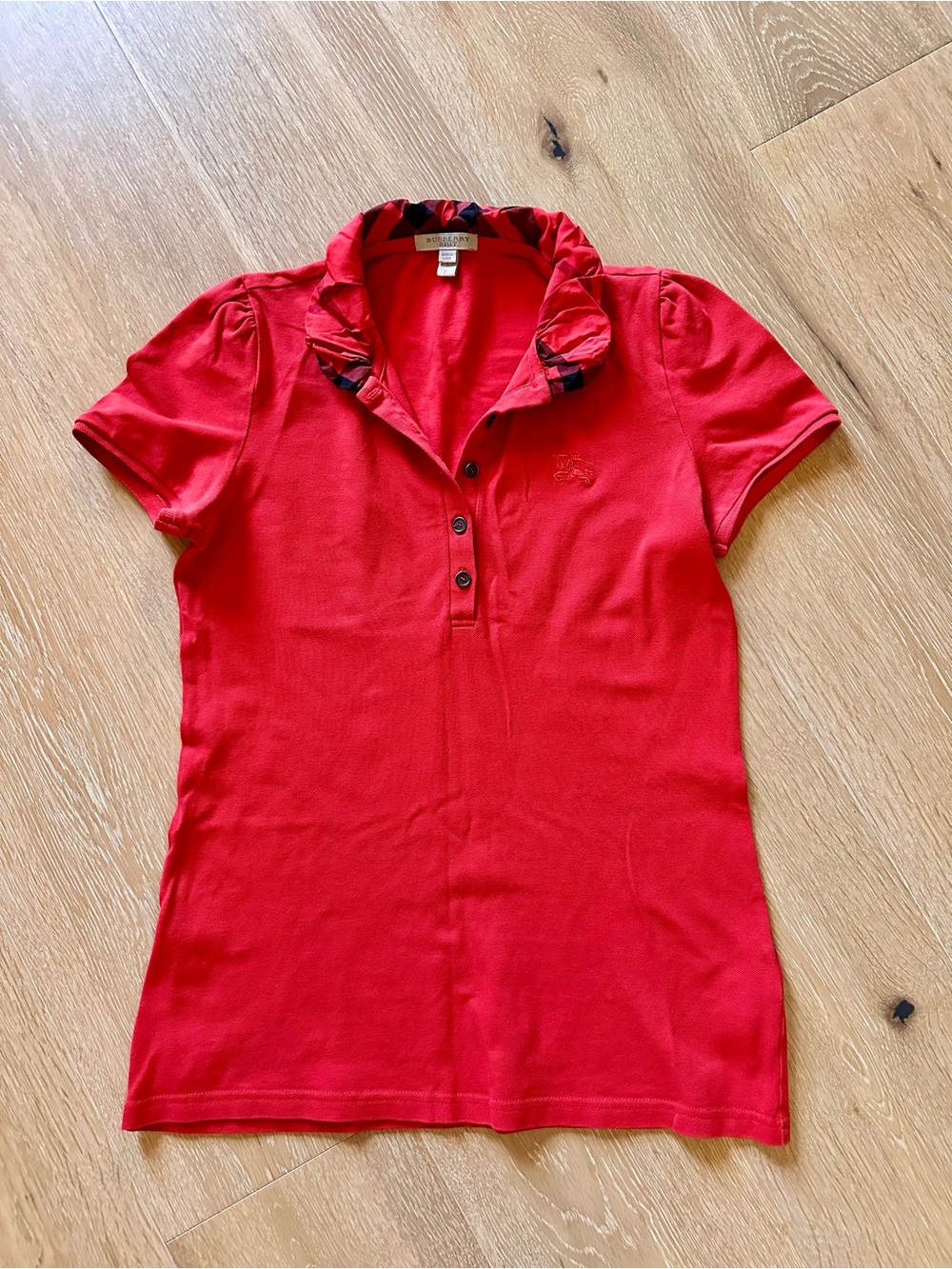Burberry Red Short Sleeve Ruffle Collar Polo